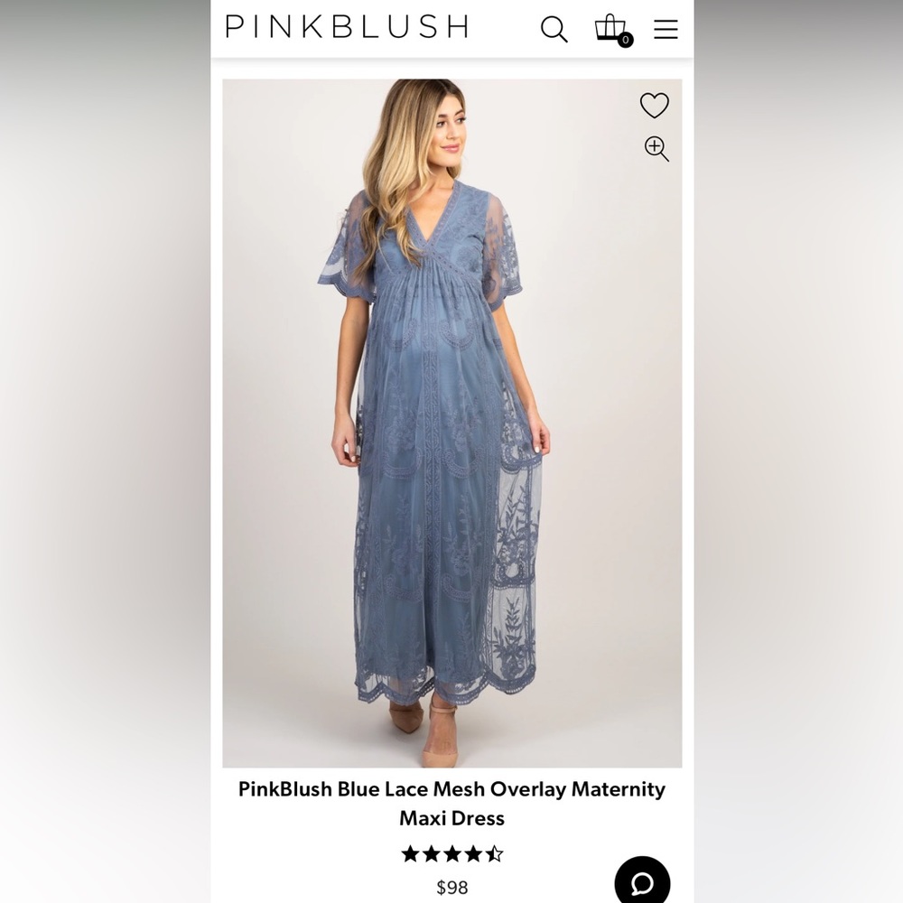 PinkBlush Blue Lace Mesh Overlay Maternity Maxi Dress
